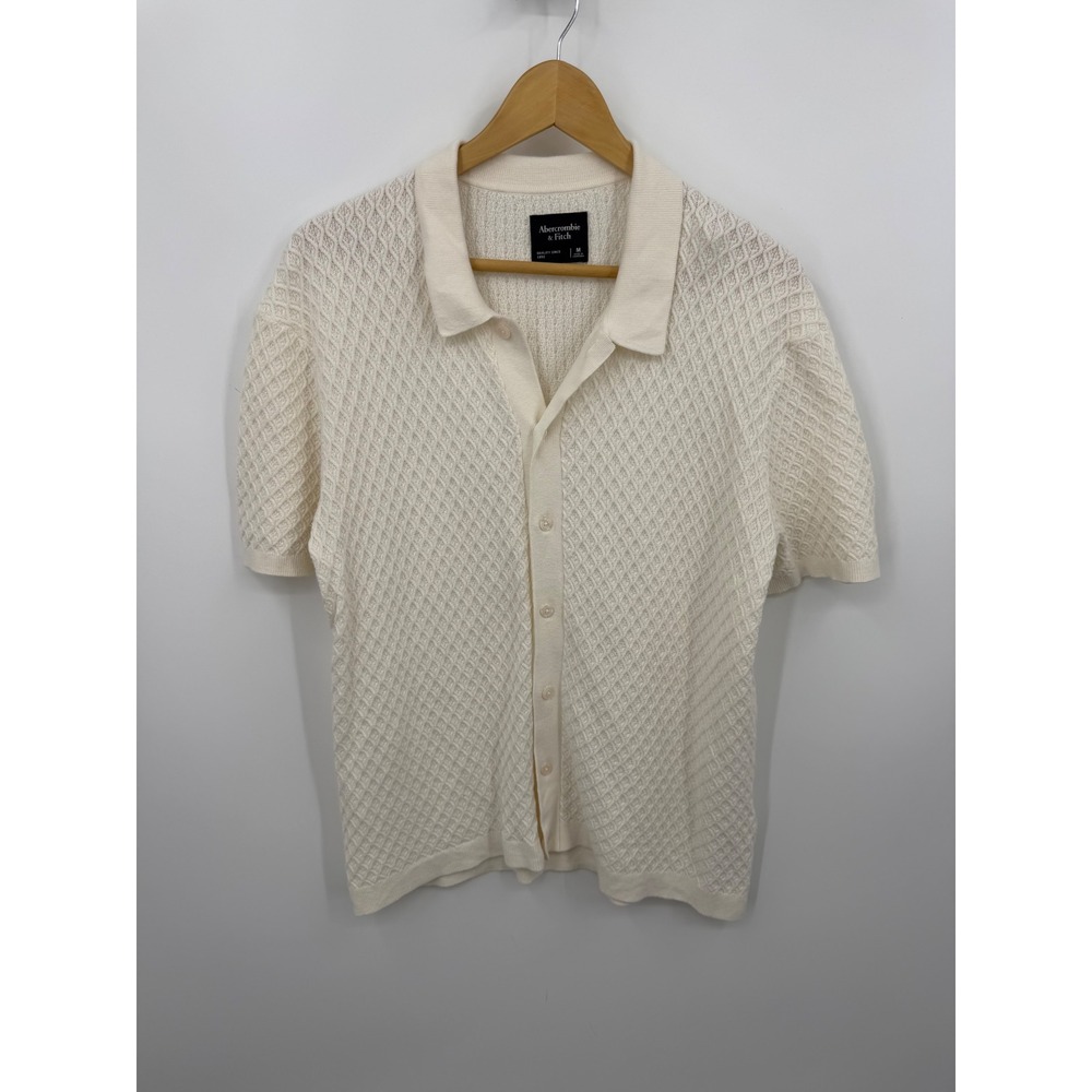 Abercrombie & Fitch Diamond Stitch Sweater Polo Shirt Mens Medium Cream Textured